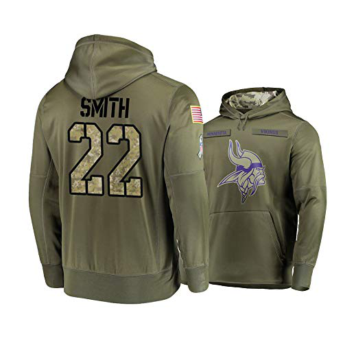 Men's Minnesota Vikings #22 Harrison Smith 2019 Olive Salute To Service Sideline Therma Performance Pullover Hoodie